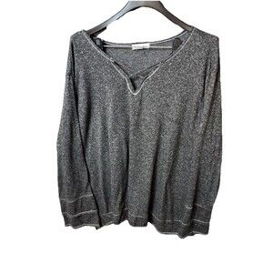 LA Threads Shirt Woman’s Size 3x Black & Gray Long Sleeve V Neck Design Light
